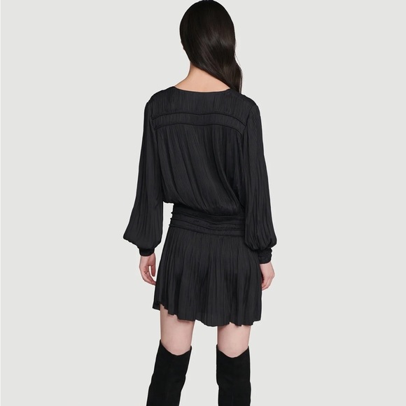 Frame Atelierla Rouge Pleat V Flouncy Dress Drop Waist Noir Black Y2K - Picture 2 of 6